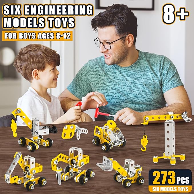 Erector Sets for Kids Ages 8-12,6 Nano Engineering Toys for Kids 5-7,Metal Building Construction Model kit,DIY STEM Building Blocks Gift for Boys & Girls(273pcs)