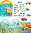 Jelly Reusable Sticker Books for Toddlers 1-3 2-4 Years, Portable Travel Toys Sticker Activity Book for Kids 2 3 4 Year Old Girls Boys (Vehicles)