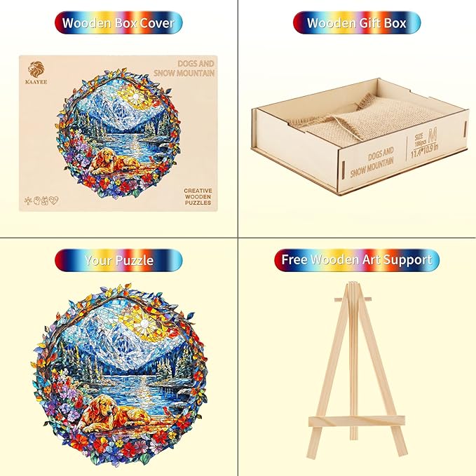 Wooden Puzzles for Adults,The Dog and The Snowy Mountain Wooden Jigsaw Puzzles, Creative Ghristmas Gift for Teenagers and Adults.(11.4 * 10.9 in 186pcs)
