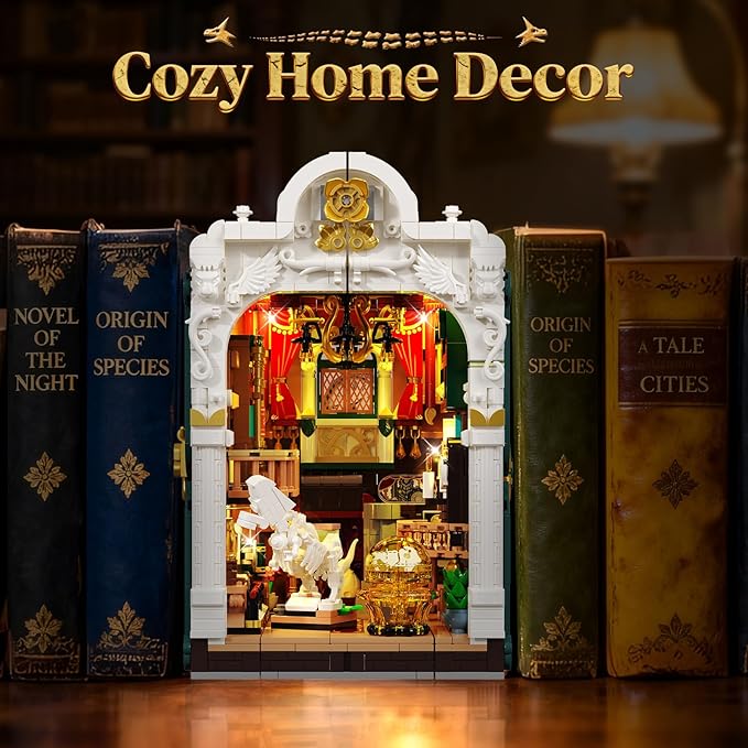 Dinosaur Museum Book Nook Building Set with Lights, DIY Booknook Building Block Toy for Bookshelf Home Decor, 1500 PCS Miniature House Model Building Brick Kit for Adults Teens Boys Girls 12+
