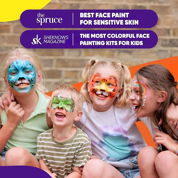 Blue Squid Face Painting Kit for Kids – Split Cake Face Paint Palette, 6 x 10g One Stroke Rainbow Colors, with Brushes & Stencils - Non-Toxic, Water Activated - Kids Party & Halloween Makeup Kit