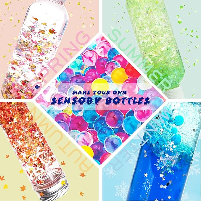 Calm Down Sensory Bottles for Calm Down Corner Items, Calming Sensory Toys, Sensory Bottles for Social Emotional Learning with Glitter Pom Poms and More