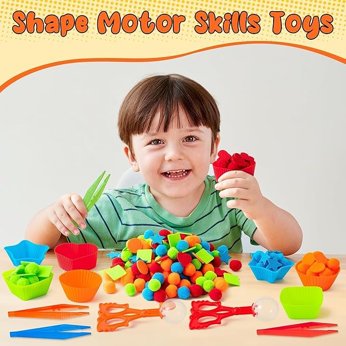 EZdhuawuse Shape Sensory Bin Fillers - 295P Summer Shape Fine Motor Skills Toys Counting Sorting Set for Kids Early Education, Felt Decor Pom Poms Cup Clip for Preschool Counting Sorting Training