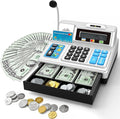 Calculator Cash Register Toy Gift for Kids Age 3, 4, 5, 6, 7, 8+ Year Old, 103 Pcs Pretend Grocery Store Playset with Toy Cash, Microphone, Credit Card, Play Cash Register for Toddlers 4-8, Silvery