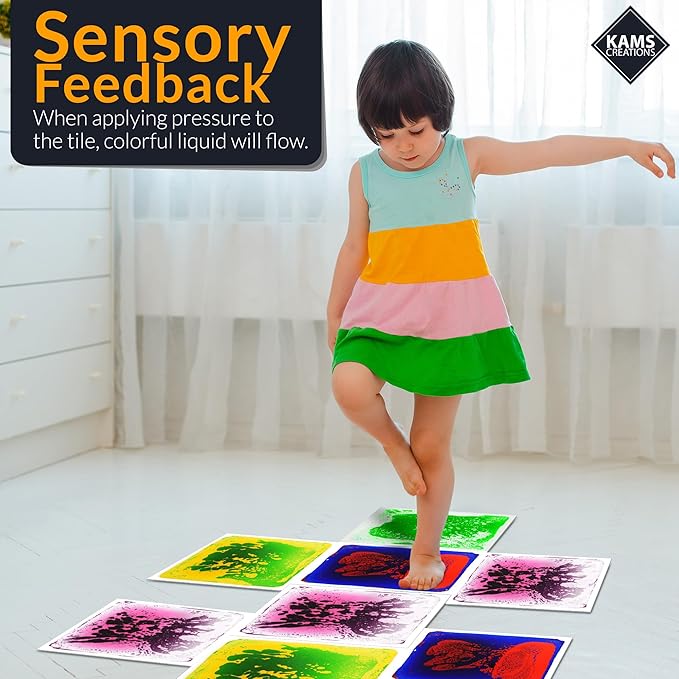 Multicolor Sensory Tiles for Autism Liquid Fusion Lava Tiles for Kids Sensory Activity Play Centers for Children, Toddler, Teens 12" X 12" Sensory Toys (Pack of 4)