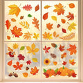 Whaline 124Pcs Fall Window Clings Colorful Maple Leaves Pumpkin Pine Reusable Window Decals for Autumn Thanksgiving Harvest Party Seasonal Holiday Home School Supplies