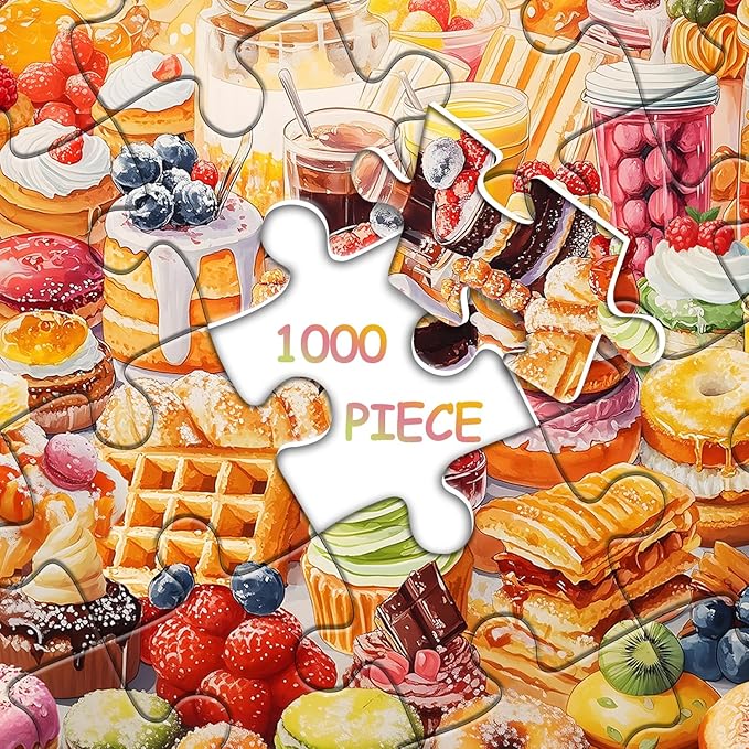PICKFORU Food Puzzles for Adults, 1000 Pieces, Chocolate Sweet Candy Cake Donut Puzzle, Colorful Cupcakes, Challenging Difficult Hard Jigsaw Puzzle