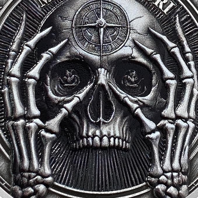 AtSKnSK Memento Mori Coin Momento Mori Coin Skull Coin Stoic Gifts Memento Mori Calendar Living Memento Mori Amor Fati Coin (Facepalm Skull)
