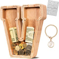 KMC Wooden Letter Piggy Bank, Personalized Initial Piggy Bank for Kids Boys, Clear Alphabet V Wood Money Box, Unbreakable Coin Saving Jar, Birthday, for Children