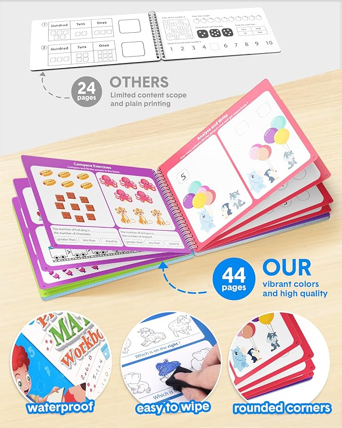 Coogam Math Learning Game for Kids Age 3-8, Number Tracing Handwriting Practice Workbook, Math Addition and Subtraction, Montessori Educational Preschool Learning Activities Gift Toy