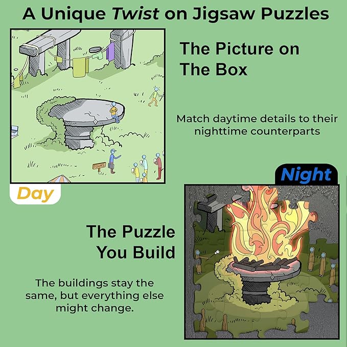 Time Warp Puzzle Mystery Jigsaw Puzzle 1000 Pieces for Adults Day Night Series - A Challenging, Difficult, Picture Changing Puzzle to Solve 26.625 x 19.25 in (Tourist Trap)