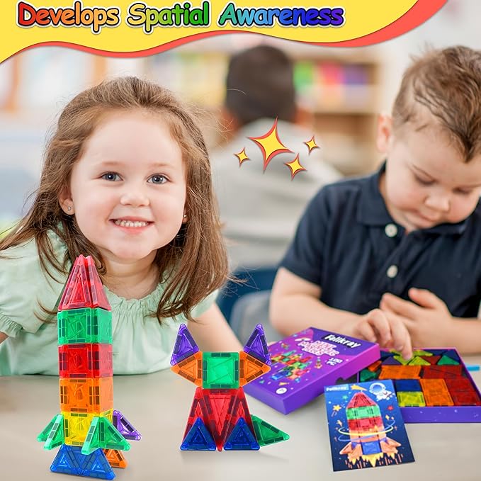 100pcs Mini Magnetic Tiles, Travel Kids Toys STEM Magnet Toy for Toddler Magnetic Blocks Building Preschool Learning Sensory Montessori Toy for 3+ Year Old Boys and Girls