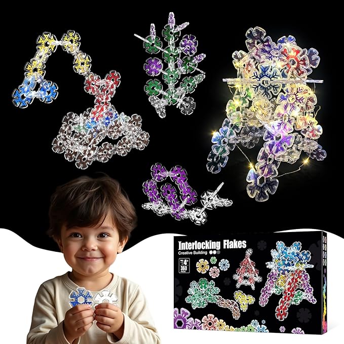 Translucent Snowflakes Interlocking Building Chips，360PCS Interlocking Discs, STEM Learning Construction Blocks Toys, Brain Development Playset for Girls and Boys Aged 4+