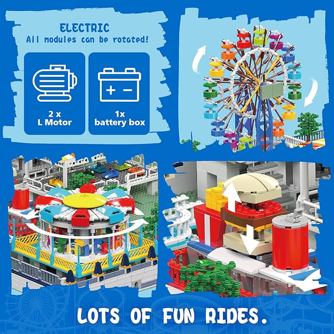 Mould King Large Amusement Park Building Set, DIY Eight-Major Electric Model Kits Include Ferris Wheel, Carousel, etc, Modular Design, Collectible Home Decoration for Teens, Adults(5220 Pcs)
