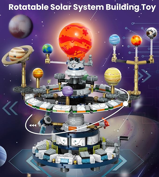 Rotatable Solar System Building Set, Space Exploration Building Blocks Set, STEM Toys for Home School Science Learning Birthday Gifts for Boys Girls Ages 12-14+ (963pcs)