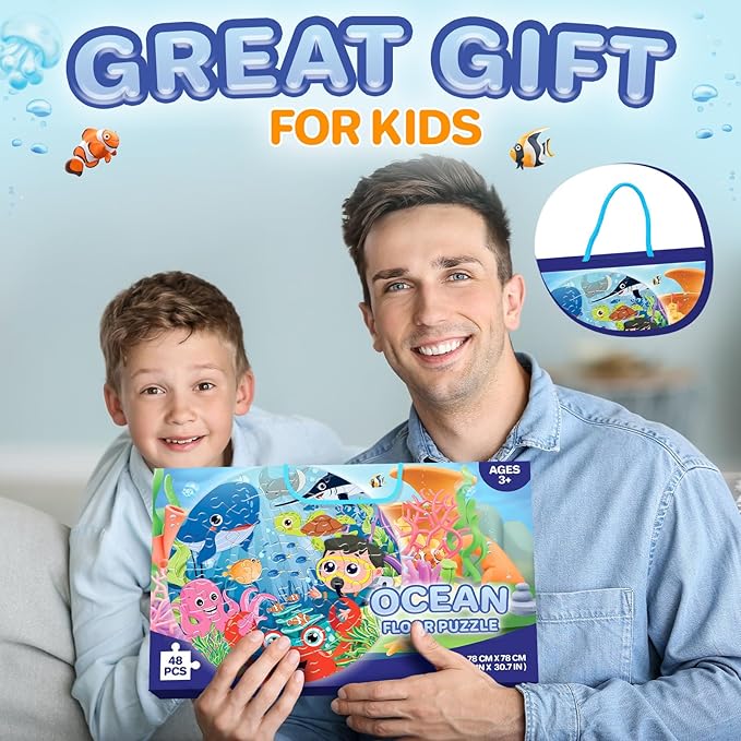 Puzzles for Kids Ages 4-6,48 Piece Ocean Large Floor Puzzles for Kids Ages 3-5, Toddler Learning Preschool Educational Development Toys Christmas Birthday Gift for Boys Girls
