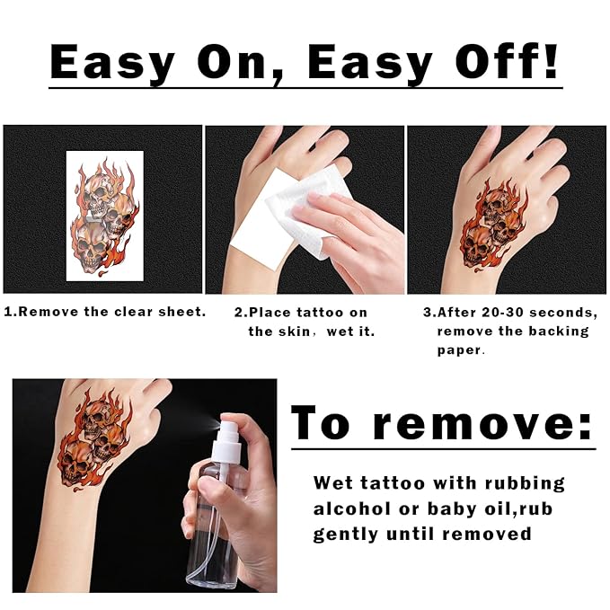 Motorcycle Temporary Tattoos for Adults and Kids, 77 Waterproof Fake Tattoos, 17 Half Arm Sheets and 60 Small Sheets Motocross Racing Rider Dirt Bike Skull Design