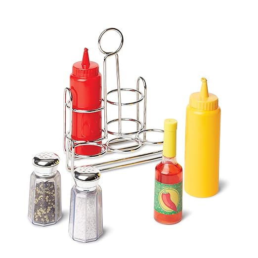 Melissa & Doug 6-Piece Condiments, Play Food Set with Kids Play Kitchen Accessories, Preschool Learning Toys for Girls & Boys 3+
