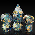Dungeons and Dragons Dice Set,DNDND Handmade Sharp Edge 7 Die with Gift Dice Case for DND Dungeons and Dragon Game (Dark Cyan with Gold Number)