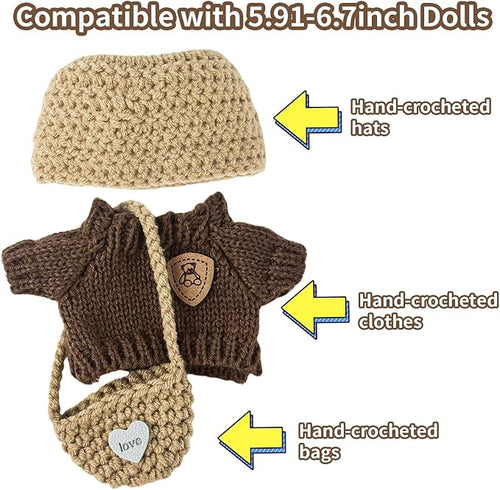 3 Set Doll Clothes Compatible with 15cm & 17cm, Fashion Clothes Crochet Cute Outfit for Dolls (NO Doll)