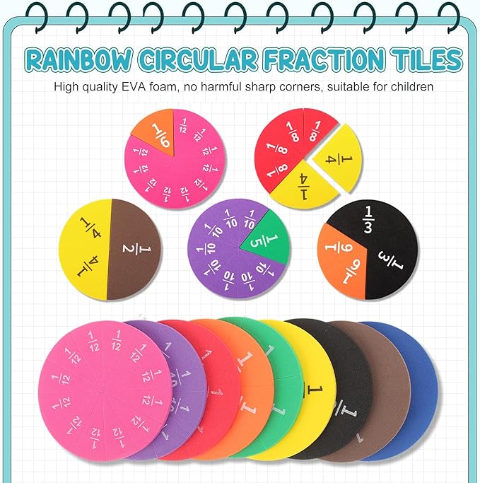 12 Sets Fraction Set for Math Classroom Fractions Manipulatives Math Manipulatives for Home School Supplies (Circles)