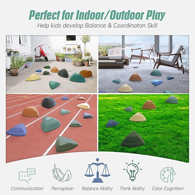 Gentle Monster Stepping Stones for Kids, Set of 6/8/11 PCS for Balance with Non-Slip Bottom - Exercise Coordination and Stability(11PCS Morandi)