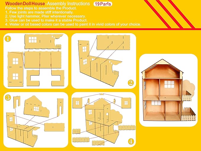 StonKraft Wooden 3D Puzzle Doll House - Home Decor, Construction Toy, Modeling Kit, School Project - Easy to Assemble (Doll House with Furniture)