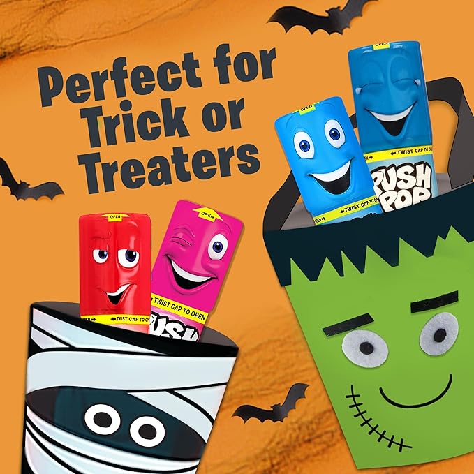 Push Pop Halloween Candy Variety Pack, 24Ct Bulk Individually Wrapped Lollipops for Party Favors in Assorted Flavors, Full Size, Fun Hard Candy For Birthday, Trick or Treat, Halloween Bowls, Gifts