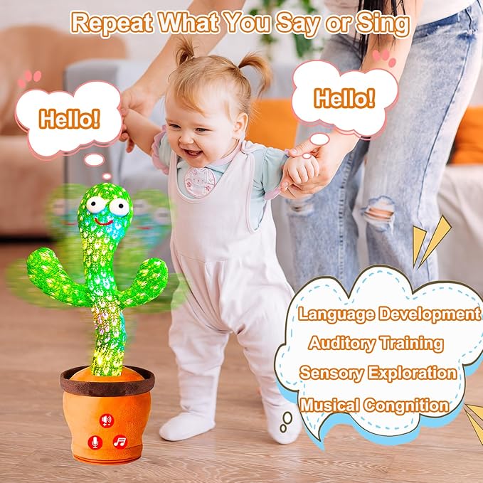 Volume Adjustable Dancing Talking Cactus Toy, Interactive Baby Toys Mimicking Singing Repeating, Kids Baby Toys Gifts for Boys Girls, for Grandkids, Stocking Stuffers for Kids