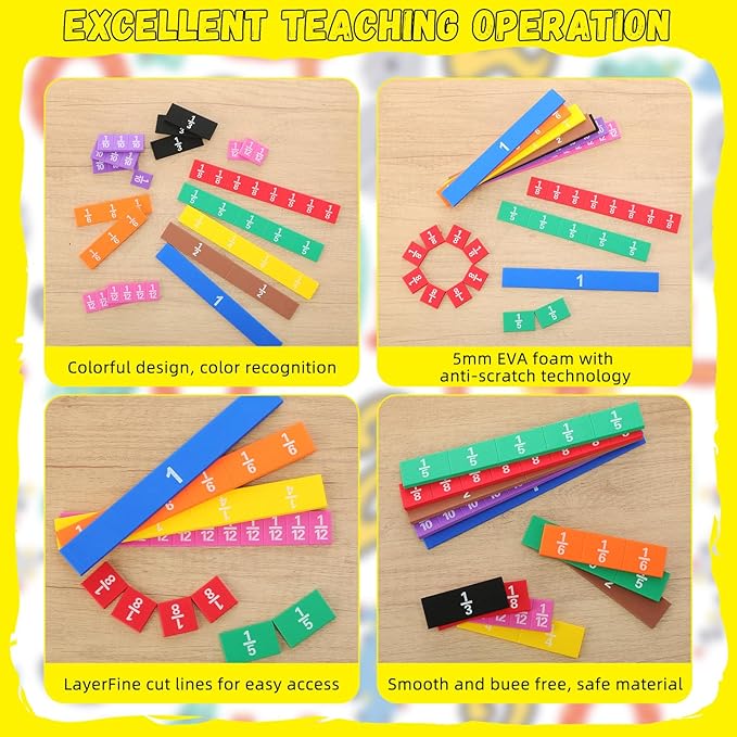 48 Sets Fraction Tiles Set for Math Classroom Fractions Manipulatives Math Learning Manipulatives for Home School Supplies