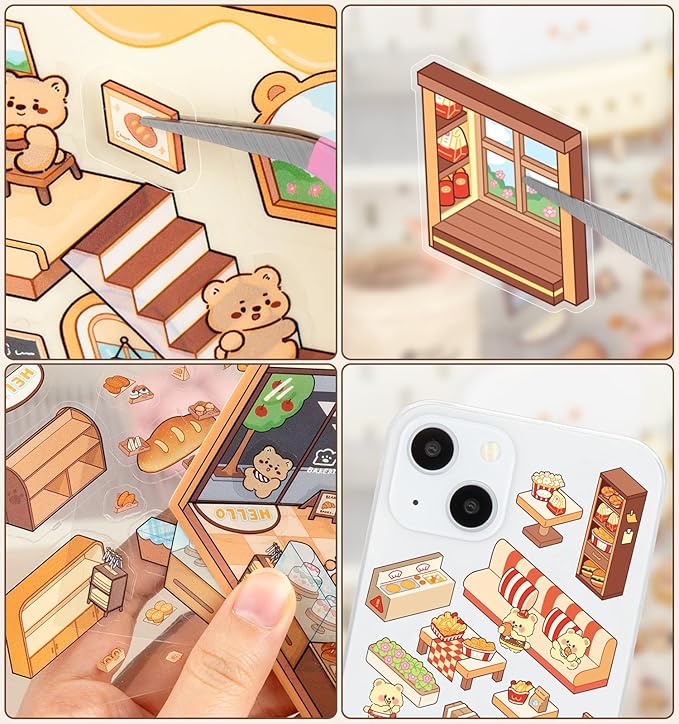 Pocket DIY 3D House Stickers, 32 Sets Fun DIY Sticker Scene Make Your Own Mini House Cute Cartoon Animal Scene Stickers for Kids Adult Sticker Art Relief Stress Pass The Time