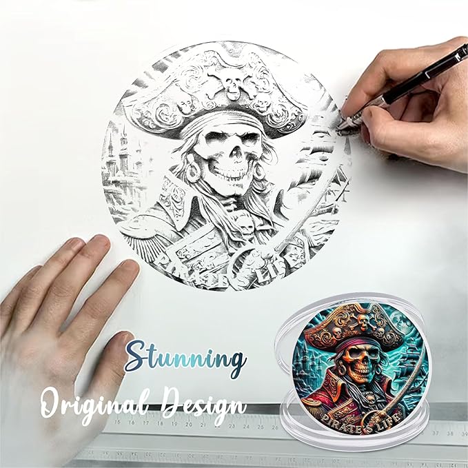 CHURYUML Pirate Coin - Skull Challenge Coins, Adventure Medallions for Fantasy Fans Pirate-Themed Gifts for Pirate Lovers Enthusiasts Unique Inspirational Gifts