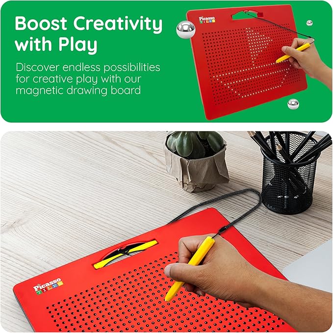 PicassoTiles Toys Magnetic Drawing Board 12x10 inch Large 748 Bead Magnet Tablet Pad Erasable Reusable Writing Playboard STEM Toys Educational Playset Open-Ended Learning Kit PTB01