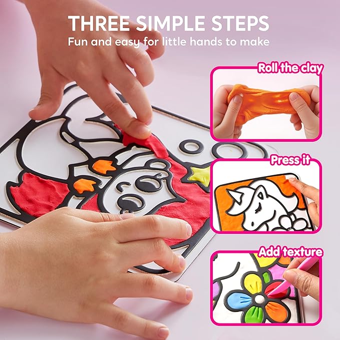 Klever Kits Air Dry Clay Painting, Air Clay Kit for Kids, 8 Pre-grooved Filling and Original Designed Boards, Easy Play and Non Toxic Material, Arts and Crafts for Kids Age 4-9