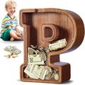 Summidate Large Wooden Piggy Bank for Kids Adults, Alphabets Letter A-Z Piggy Bank for Boys Girls, Coins Bills Change Bank Box Personalized Initial Name Kids Money Bank for Birthday Present and Decor
