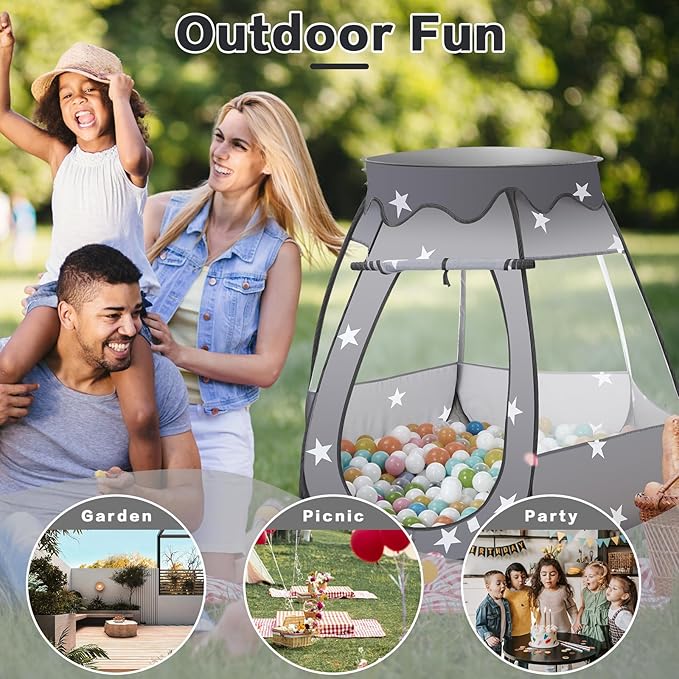 Baby Ball Pit for Toddler: with Star Lights - Pop Up Princess Play Tent for Kids - Indoor Outdoor Baby Girl Toys Birthday Gifts - NO Balls (Black Tent)