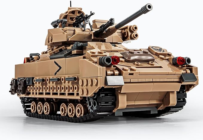 SEMKY Military Series M2 Bradley Tank MOC Building Blocks and Engineering Toy（1350 Pieces），with 3 Figure,WW2 Army Tank for Kid and Military Fan