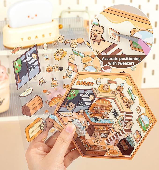 DIY 3D House Stickers, 4 Sets Fun DIY Stickers Scene Make Your Own Mini House Cute Cartoon Animal Scene Sticker for Kids Adult Sticker Art Relief Stress Pass The Time