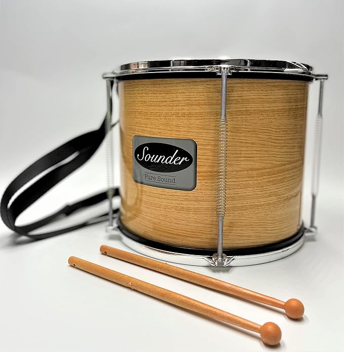 Tap-Along Sounder Timbal Drum with Double Sided Batter Head Toy Tambourine Drum for Kids, Musical Instrument for Children 12 Months and Up Realistic Look with 2 Drum Sticks 10X10X8
