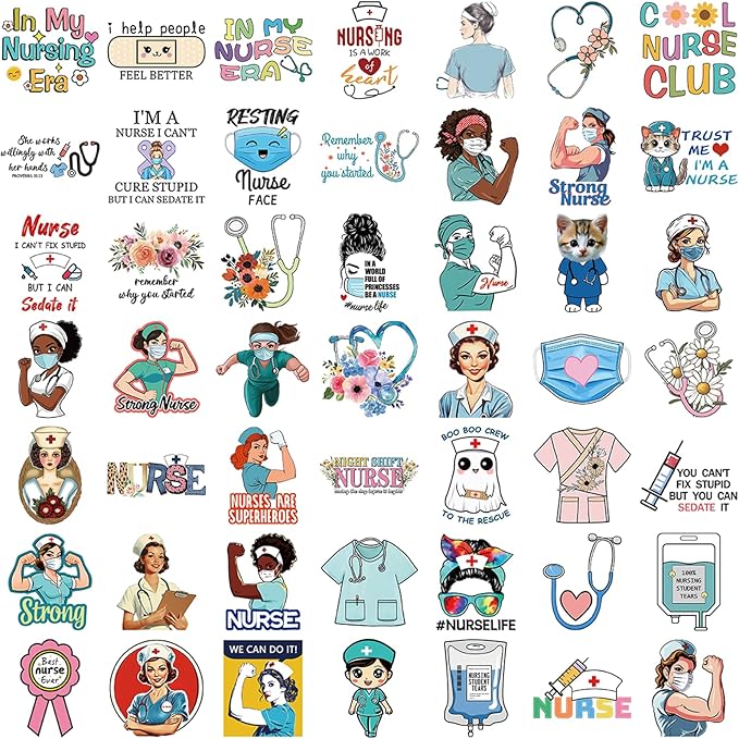 Nurse Stickers 100Pcs, Vinyl Waterproof Funny Nurse Decals for Decals Laptop Notebook Water Bottles Nurses Week Appreciation Gifts Bulk Nursing School White Angels Accessories