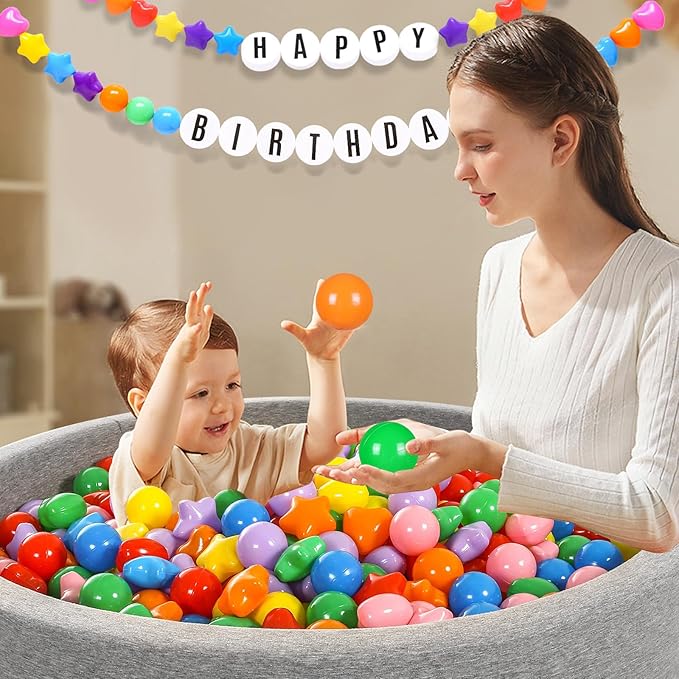 Ball Pit Balls Pack of 100 200 500 - Star and Round Set BPA Free Phthalate Free Non-Toxic Crush Proof Play Balls Soft Plastic Balls for Toddlers Baby Kids Birthday Pool Tent Party