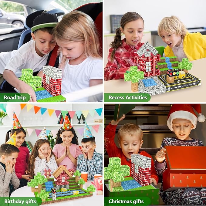 200PCS Magnetic Building Blocks for Kids Ages 4-8, Magnetic Cubes, Magnet STEM Sensory Toys-Tiles Road Track, Magnet World Build Set, Christmas Birthday Gifts Toy for Girls & Boys 3+ Ages