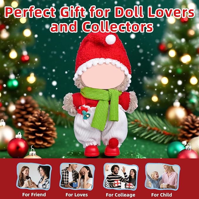 17cm Doll Clothes Set-Adorable Outfits for Dolls-Stylish Accessaries Christmas Clothing Dress-Up-Replaceable Collections, Includes—Christmas Hat+Top+Scarf +Jumpsuit+Shoes (Style H)