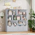 FINETONES Toy Storage Organizer, Kids Bookshelf with 4 Movable Chests and 7 Storage Cubes, Toy Chest Storage Shelf Organizer with Hidden Wheels, Toy Organizers and Toy Storage, Grey