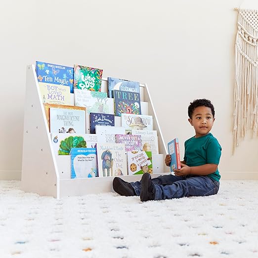 ECR4Kids Single-Sided Book Display, Classroom Bookshelf, White Wash