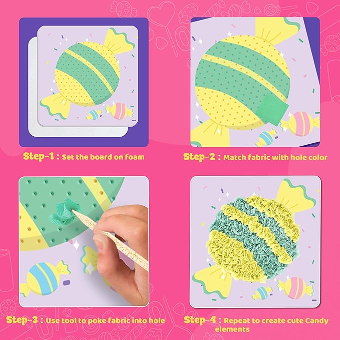 jackinthebox Poke Poke Art for Kids - Candyland Theme, Mess-Free Fabric Art and Craft, Flower Pressing Kits, Gift for Kids, Girl Gifts, DIY Activity Boy Gift, Toys for Girls and Boys Ages 4 5 6 7 8