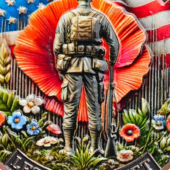 AtSKnSK Memorial Tribute Challenge Coin Some Gave All Lest We Forget Thank You for Your Service Military Coin (Poppy Military Boots, 50)