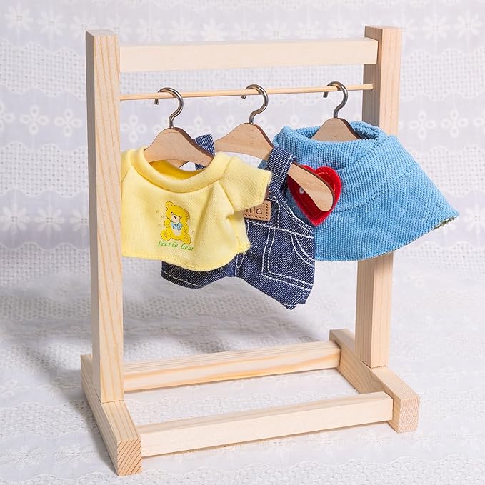 17cm Doll Clothes for Labubu - Kawaii Chic Style Set for 17cm Dolls, Cute Doll Outfit with Accessories - Denim Romper + Yellow T-Shirt + Heart Shaped Blue Hat (Clothes Only)