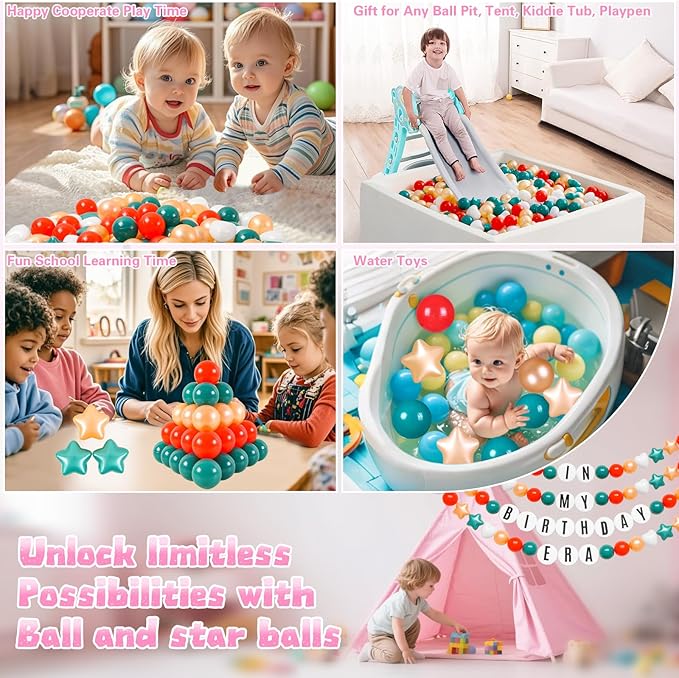 Ball Pit Balls Pack of 100 200 500 - Star and Round Set BPA Free Phthalate Free Non-Toxic Crush Proof Play Balls Soft Plastic Balls for Toddlers Baby Kids Birthday Pool Tent Party