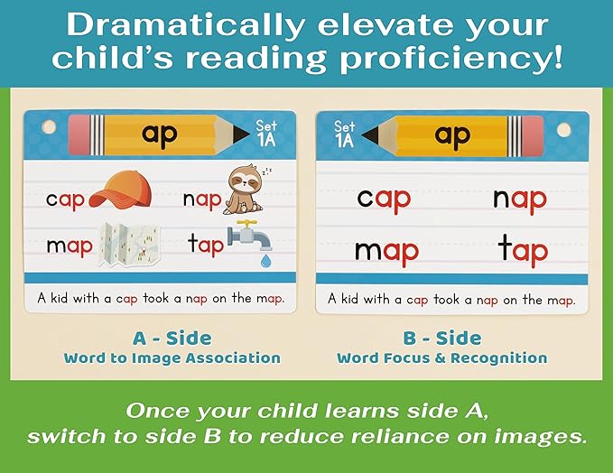 Phonics Flash Cards - Learn to Read in 20 Phonic Stages - Digraphs CVC Blends Long Vowel Sounds – Phonics Games for Kids Age 4-8 Kindergarten First Second Grade Home School Educational